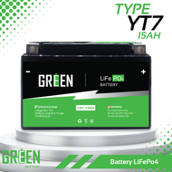 YT7  แบตเตอรี่มอเตอร์ไซค์ LiFePo4 แบตเตอรี่ลิเธียมฟอสเฟต Green battery Active balance แบบB