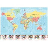 World Map Wall Sticker Large Map of The World Poster with Country Flags Room Decoration Wall Chart H