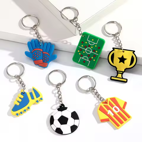 6Pcs Soccer Party Favors Silicone Keychain Football Jersey Trophy Keychain Soccer Birthday Decor Par
