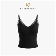 KHAEBEAUTY Tanktop Camisole Cup Bra Spaghetti Lace Rib Stretch Premium BR030