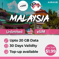 [Airhub] Malaysia eSIM 4G+ 30 Days 3GB-12GB Unlimited Data AirhubApp Official Store