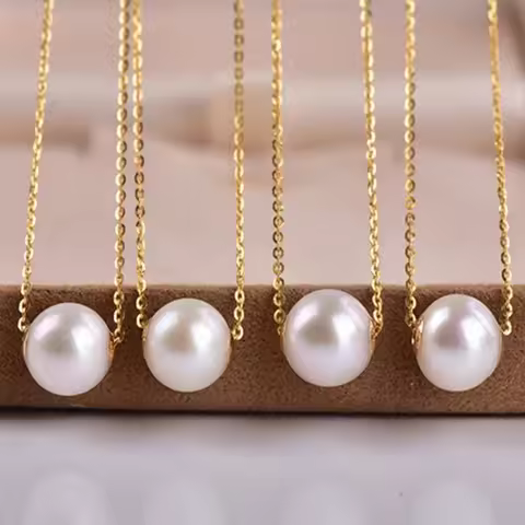 Real 18K Gold Necklace Natural Freshwater Pearl Pendant Pure AU750 Chain Fine Jewelry Gift for Women