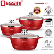 DESSINI 6PCS Granite Cookware Set Periuk Non Stick Casserole Pot Set 32cm 36cm 40cm Die Cast Alumini