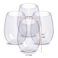 G-club 4 Pcs Stemless Transparent Wine Glass Reusable Practical Non Toxic Plastic Cup for Home Offic