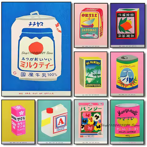Japanese Milk Tea Can Sardine Mural Palm Tree Match Box Packaging Poster Canvas Printing Painting Ki