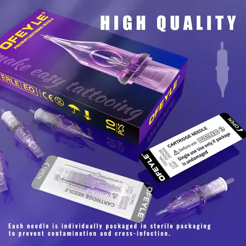 YILONG 10pcs Tattoo Cartridge Purple Needles Disposable Needles For Tattoo Machine For Eyebrow Eyeli