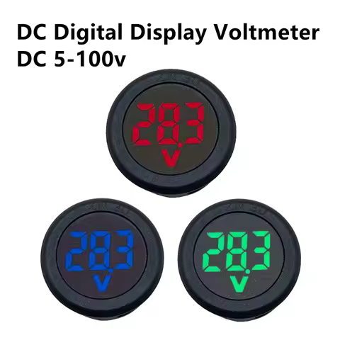 DC 5-100V LED Digital Display Round Two-wire Voltmeter DC Digital Car Voltage Current Meter Volt Det