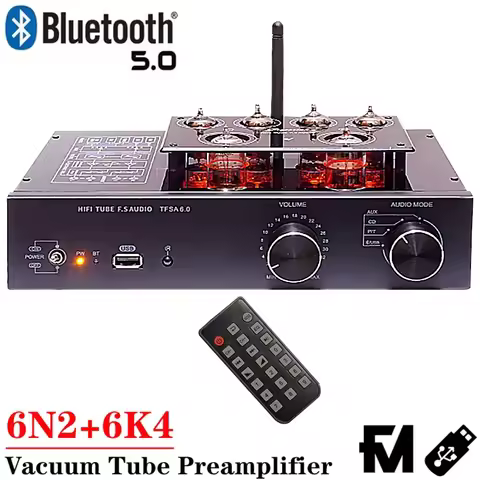Classic 6922 Line Tube Preamp Bluetooth 5.0 Class A Audiophile 6N2 6K4 Tube HIFI Preamp Vinyl Phono 