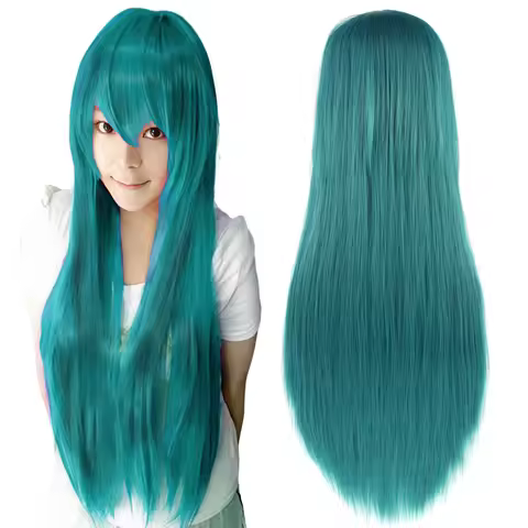 Synthetic Hair Green Straight Long Wig Anime Cosplay Hatsune Miku Halloween Costume Hair Minami Kaid