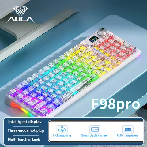 AULA F98 Pro Mechanical Keyboard 3-mode Wireless Bluetooth Hot-swap E-sports Customized Transparent