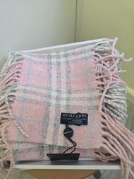 英國Burberry London 粉紅灰色格仔 頸巾 圍巾連盒