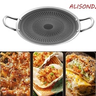 ALISONDZ Barbecue Plate, Nonstick Portable Frying Plate, Round Thickened Bottom Stainless Steel Durable BBQ Grill Pan Kitchen