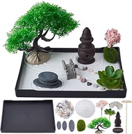 WEBEEDY Zen Garden Kit for Office Desk, Japanese Mini Sandbox Set with 8.3x6.2 Inch Tray, Rake Tools