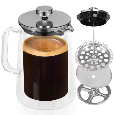 350/650/1000ML French Press Double Wall Glass Coffee Kettle Multi-functional Coffee Pot Clear French