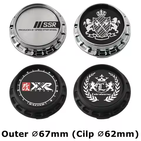 4PCS 67MM OD / 62MM ID Rim Caps SSR XXR WORK VIP LEHR MEISTER Logo Wheel Center Cap Cover Hub caps S
