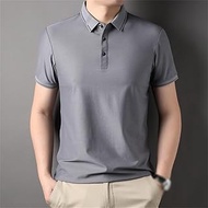 MMLLZEL Long-sleeved Polo Shirt Men's Business Casual T Shirt Men's Tops (Color : white-Ble-ach1, Size : L code)