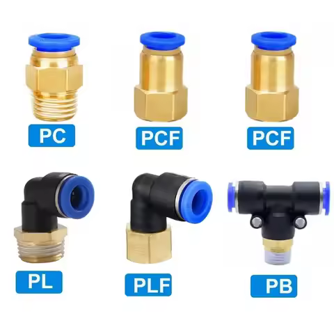 Pneumatic Air Connector Fitting PC PCF/PL/PLF 4/6/8/10/12mm Thread 1/8 1/4 3/8 1/2 Hose Fittings Pip