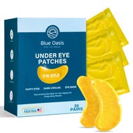 Blue Oasis Under Eye Patches for Puffy Eyes and Dark Circles - 20 Pairs Brightening 24K Gold Eye Mas