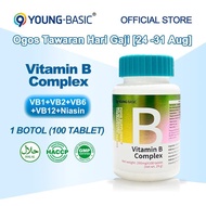 9YOUNG-BASIC Vitamin B Complex, 1 Botol 100 tablet, Supplement B1, B2, B6, B12, Niacin，Biotin，Folat 