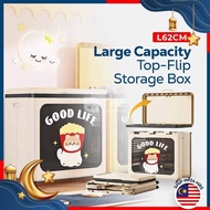 THE L62cm Cute Top Flip Cover Storage Box Foldable Clothes Blanket Toy Storage Cabinet With Roller