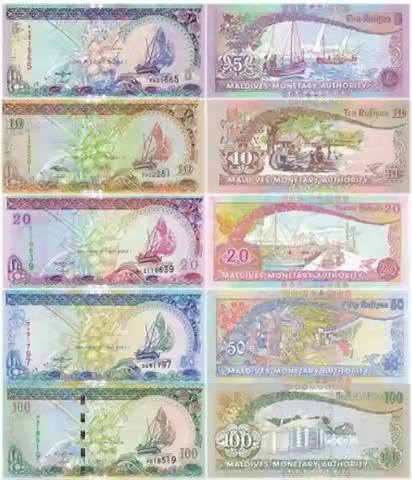 1960-2022 Maldives 5 10 20 50 100 Rufiyaa Original notes UNC PMG