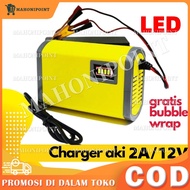 Charger Aki Motor dan Mobil 12V 2A Bisa Untuk Aki Kering dan Aki Basah . Terdapat Indikator LED dan 