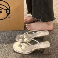 Beautiful Large Size Rhinestone Flower Slippers Women Summer Outer Wear 2024 New Style French Style 