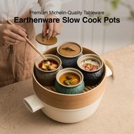 Ceramic Crock Pot Compact Stew Pot Retro Stone Texture Individual Serve | Periuk Sup Seramik Kompak