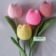 Crochet Tulip | Kait | Handmade | Bunga Hiasan |Bouquet | Pasu | Bunga Telur