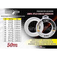 Leader Premium Fishing Line 100% Fluorocarbon 60Lb / 40Lb / 30Lb 50m Hammer Head