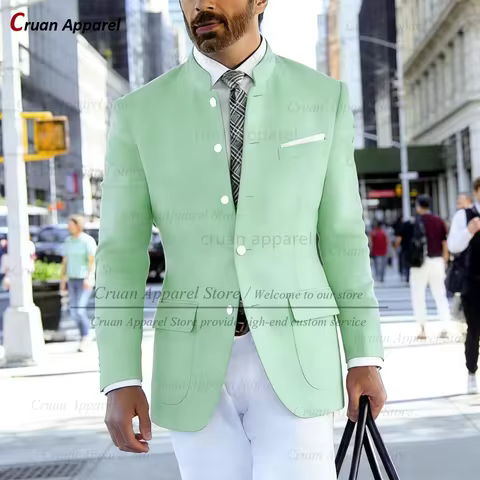 (One Blazer) Fashion Mint Jacket For Men Evening Dinner Tailor-made Male Classic Single Breasted Coa