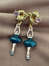 Les Nereides - 迷你芭蕾與睡蓮耳環 （深藍綠色）