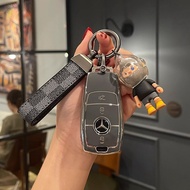 Mercedes C200 E200 C250 350 450 300 TPU Silver Trim Key Case New Model & Chencar265 Plaid Leather Ho