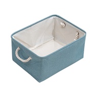 【AiBi Home】-1 Piece Foldable Storage Baskets Flax Dirty Clothes Storage Baskets Desktop Cosmetic Organize Box Blue Rope Handle Organize Box