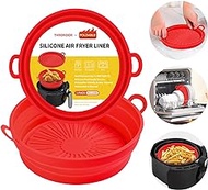 Air Fryer Silicone Liners - Reusable &amp; Foldable Round Airfryer Oven Silicon Basket Instant Pot Liner 8.5 Inch For 5.3QT or Bigger Red