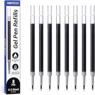 WRITECH 0.5mm Gel Refills: 8ct Black Ink Twin Ball Fine Point Suitable for Smooth Writing Retractabl