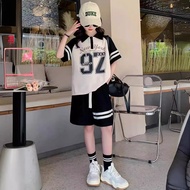 COD 2026 Girls Summer Short Sleeve 2025 New Style Children Western Style Casual Sportswear Medium La