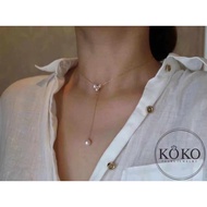 akoya pearl diamond pendant Y shaped necklace, Japanese seawater pearl, 18k yellow gold