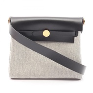 【二手】愛馬仕 HERMES 單肩背包 Herbag Zip Mini 淺灰色/黑色帆布/皮革 Herbag Zip Mini 米白色/黑色