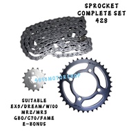 428 RANTAI SPOKET DEPAN BELAKANG CHAIN SPROCKET SET EX5 HP DREAM WAVE100 W100 E-BONUS WAVE MR2 MR3 C