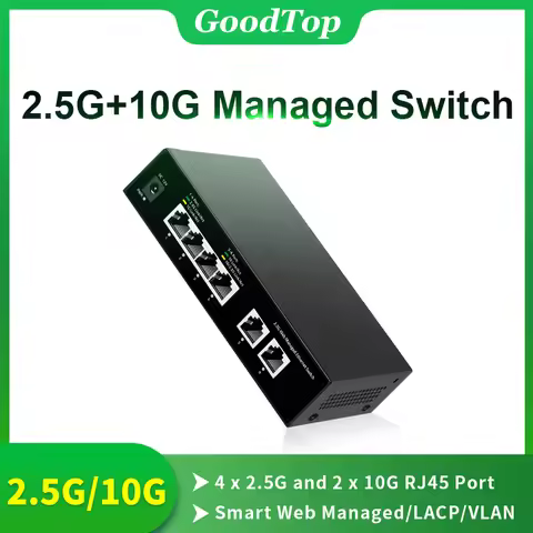 GoodTop 2.5Gb Web Managed Switch 4 Port 2.5G Smart Managed Ethernet Network Switch 2 Port 10G Uplink