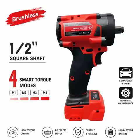 500NM Impact Wrench, 1/2 Inch Brushless Cordless Power Wrench Compatible with Milwaukee 18V Battery 
