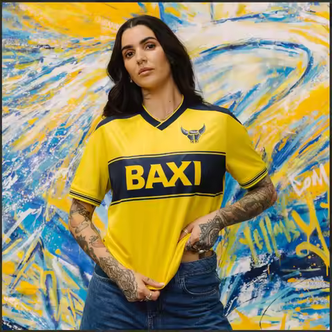 New Oxford United Football Jersey Men Soccer Shirt Yellow Blue Stripe Bull Head Print Unisex Summer 