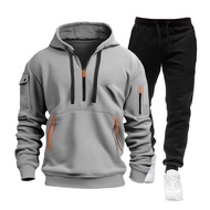 2Pcs/Set Men Sweatshirt Pants Set Hooded Drawstring Long Sleeve Sport Tops Elastic Waist Long Pants