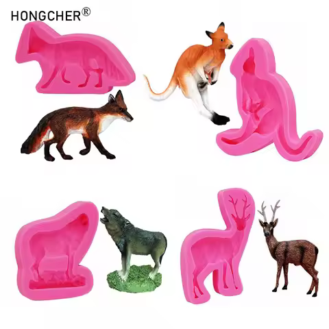 3D Wild Animals Fox and Wolf Resin Jewellery DIY Fridge Stickers Drip Moulds Chocolate Cake Dessert 