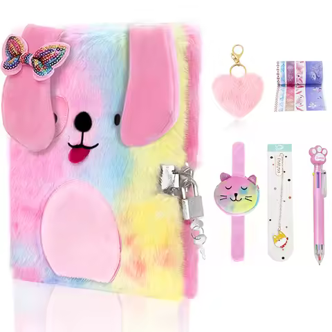 Dog Diary with Lock for Girls Fuzzy Secret Journal Notebook Birthday Gift for Teen Girls Password Jo