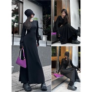 YOUMI Women's Black Long Dress Hepburn Style Korean Sexy Retro Fashion