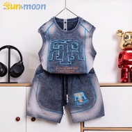 Boy outfit set Sleeveless High quality stone wash 4-way cotton elastic from sun&moon brand big size 