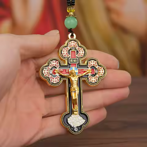 HTISOK Catholic Cross Pendant Church Cross Jesus Wooden Prayer Beads Personal Prayer Items Easter Gi