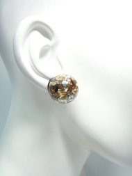 O.B.K 系列 金箔鳥巢玻璃球耳釘  銀箔  水晶球 軟膠 黑色 黑暗系